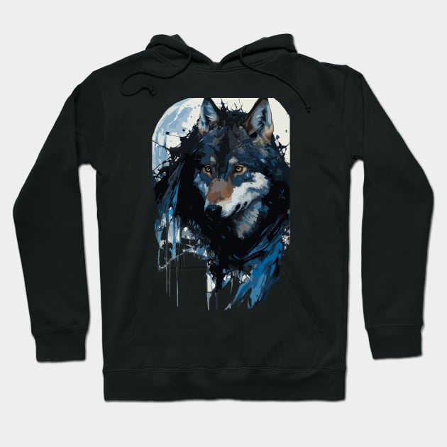 Wolf Howling at the Full Moon in Ink Painting Style Hoodie by diegotorres